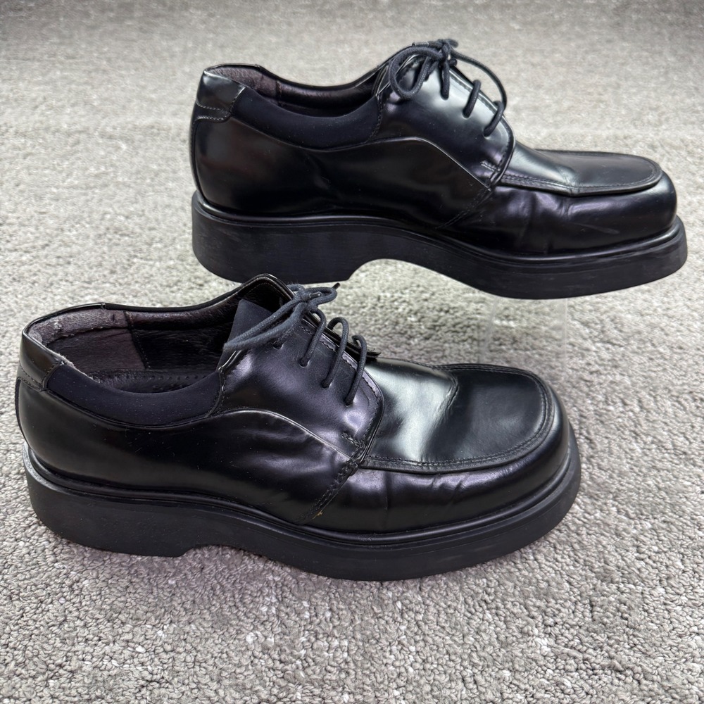 Bass Made in Italy Black Leather Chunky Derby Apron Toe Shoes Men's 10 Y2K Goth